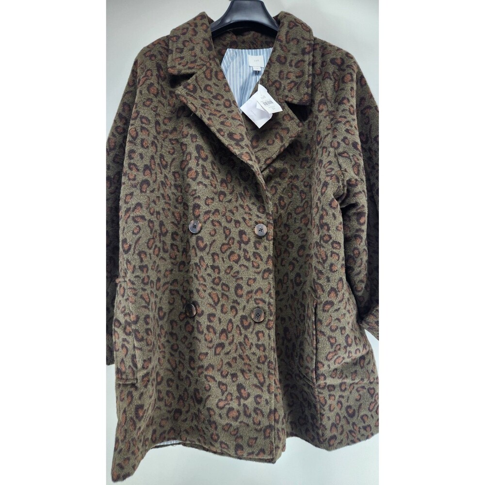 J.Jill Womens Size 2X Dark Olive‎ Leopard Jacquard Cocoon Coat NWT